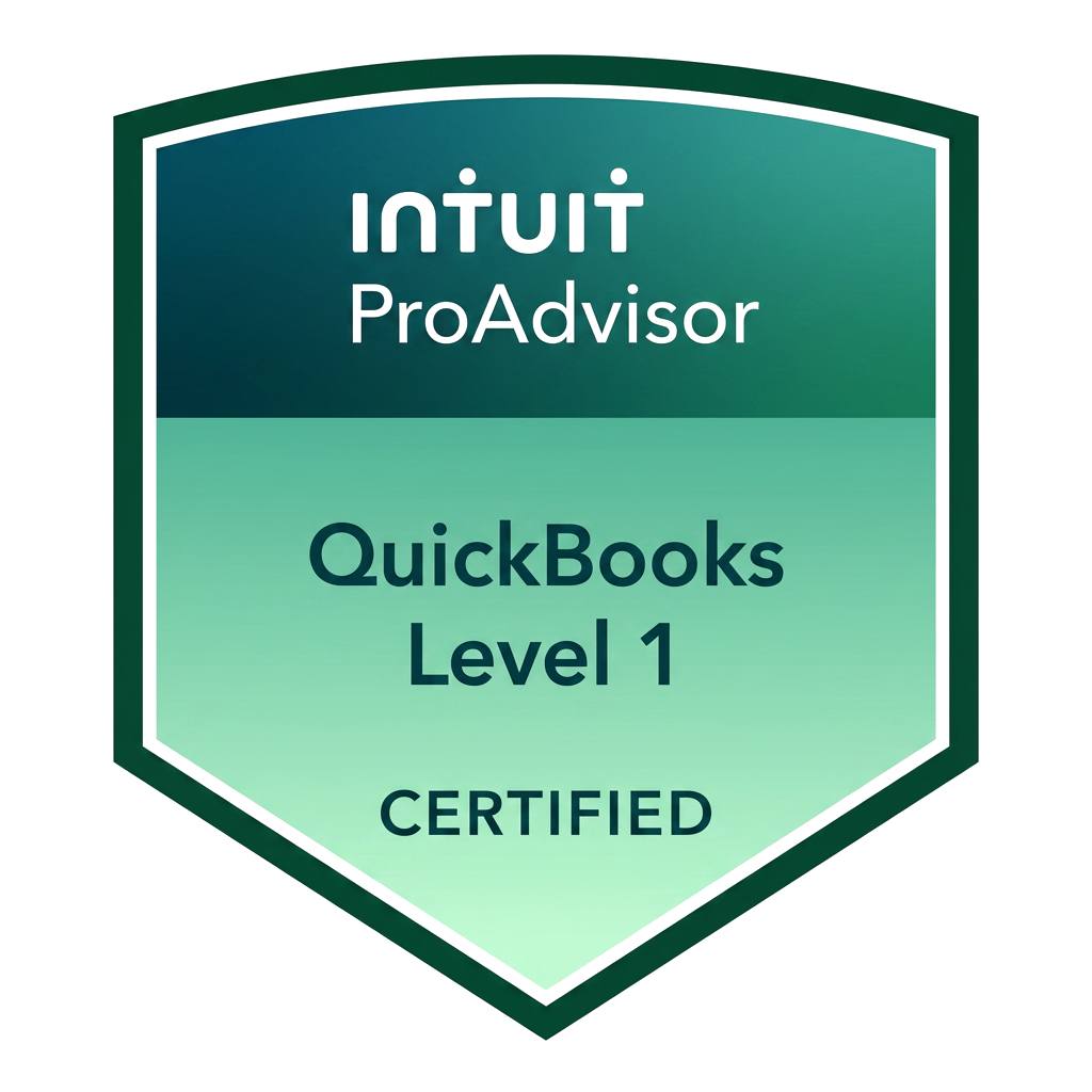 Intuit ProAdvisor QuickBooks Level 1 Certified badge
